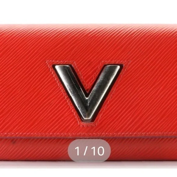 Louis Vuitton red twist long wallet. - Picture 2 of 10
